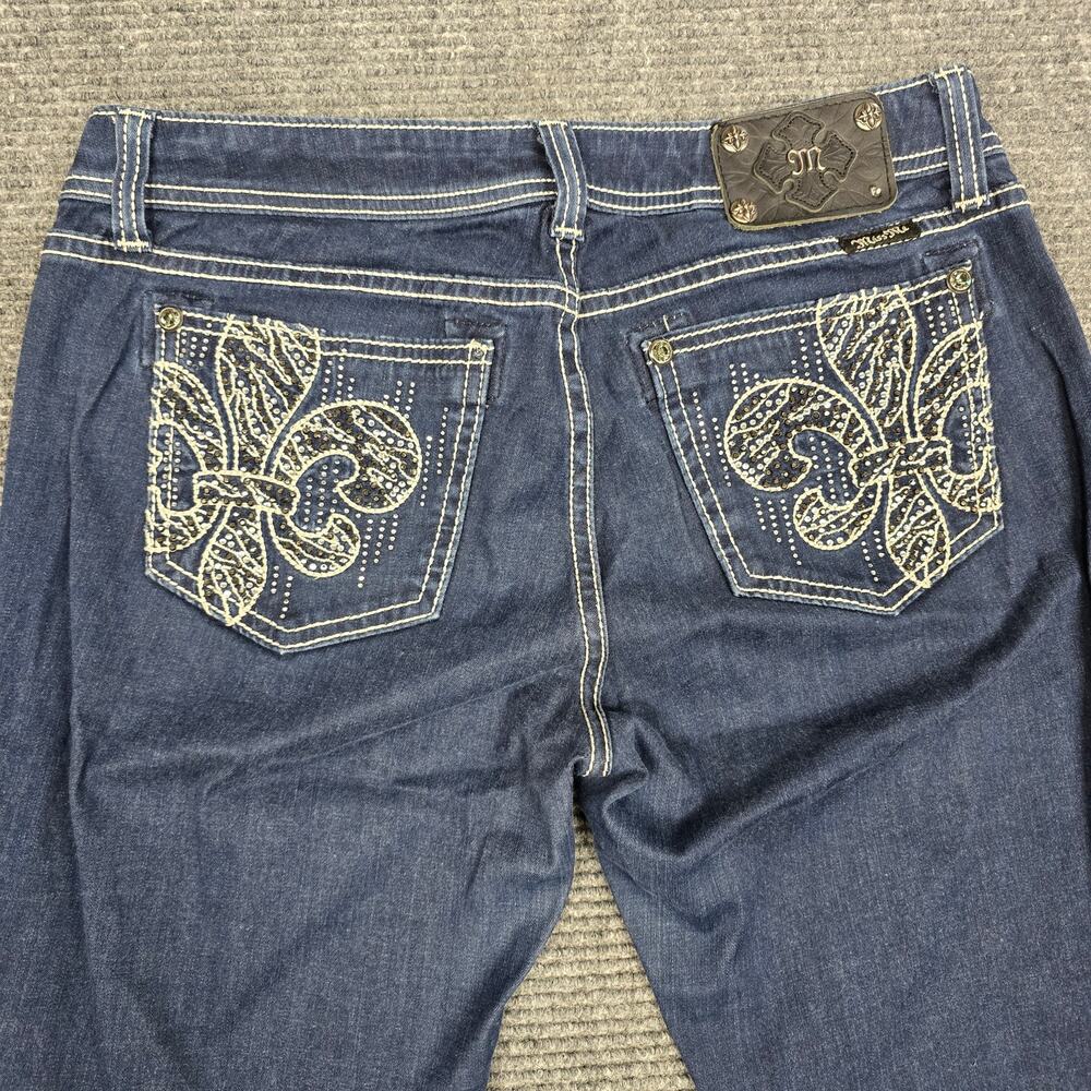 Miss Me Easy Skinny Jeans Womens 30x31 Dark Wash Rhinestone Fleur De Lis Y2K - Picture 5 of 8